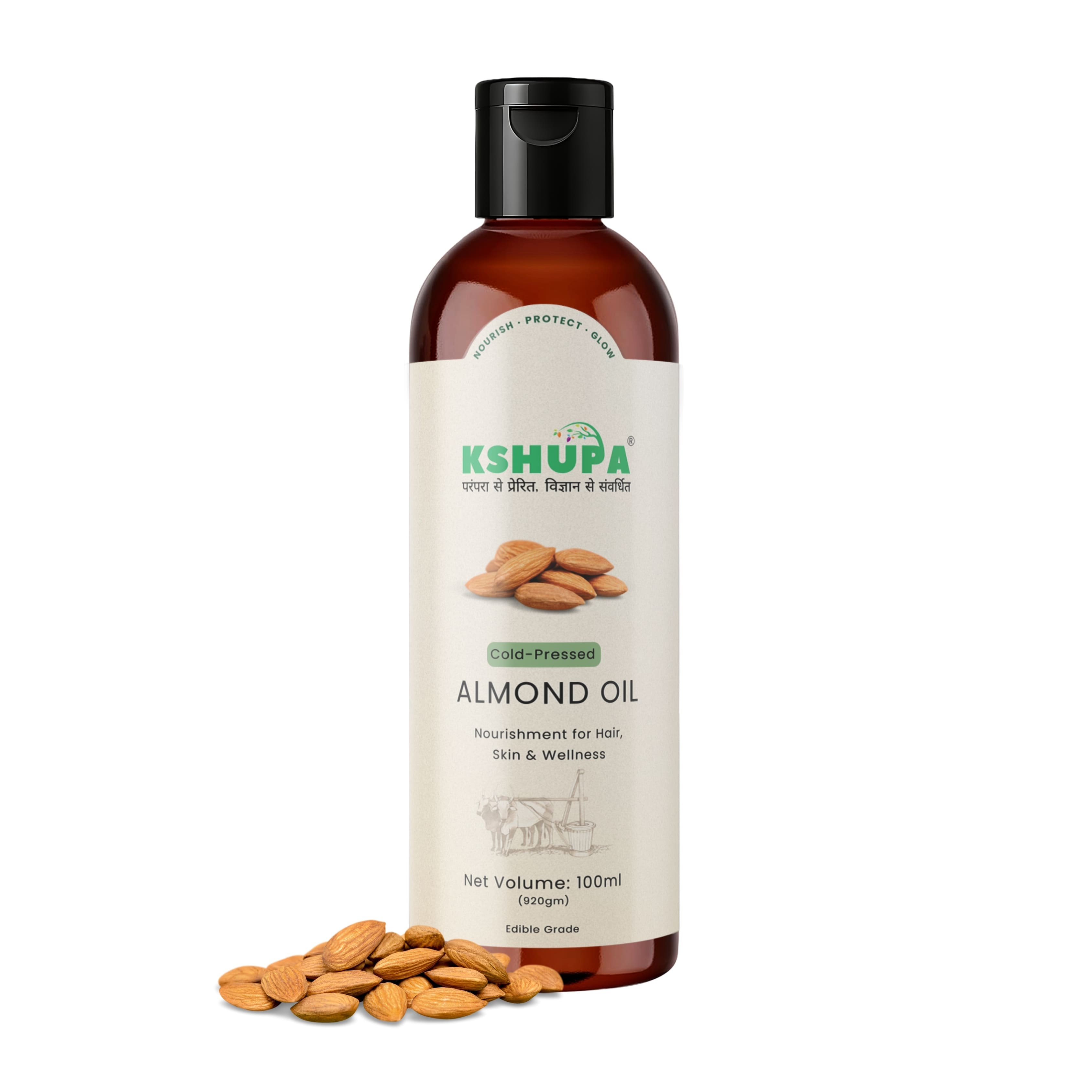 Cold-Pressed SWEET ALMOND OIL ∣ Pure Vitamin E for Dark Circles, Anti-Aging & Hair Shine