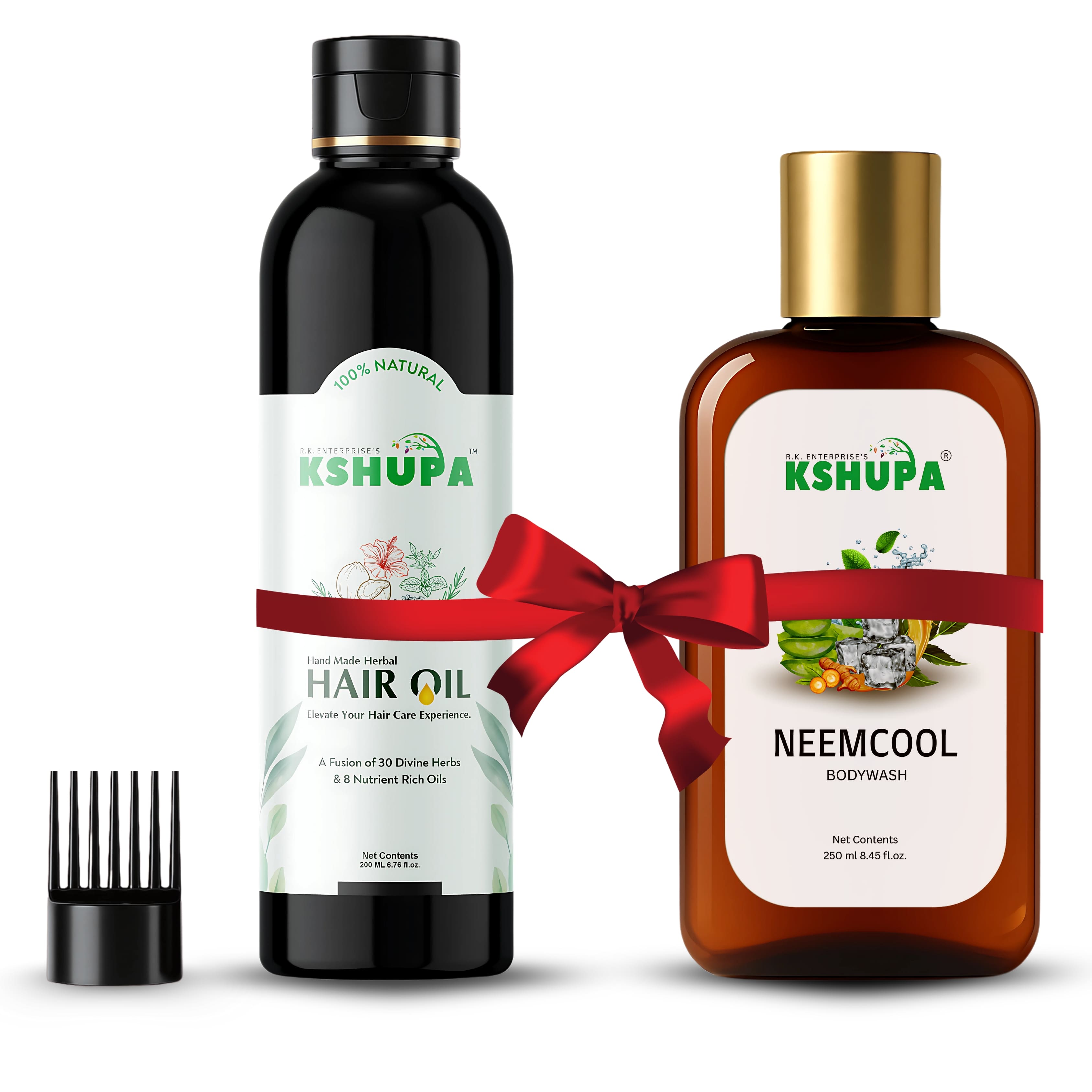 HERBAL HAIR & SKIN CARE COMBO | Handmade Herbal Hair Oil (200ml) + Neem Cool Body Wash (250ml) | Hair Fall Control & Skin Freshness